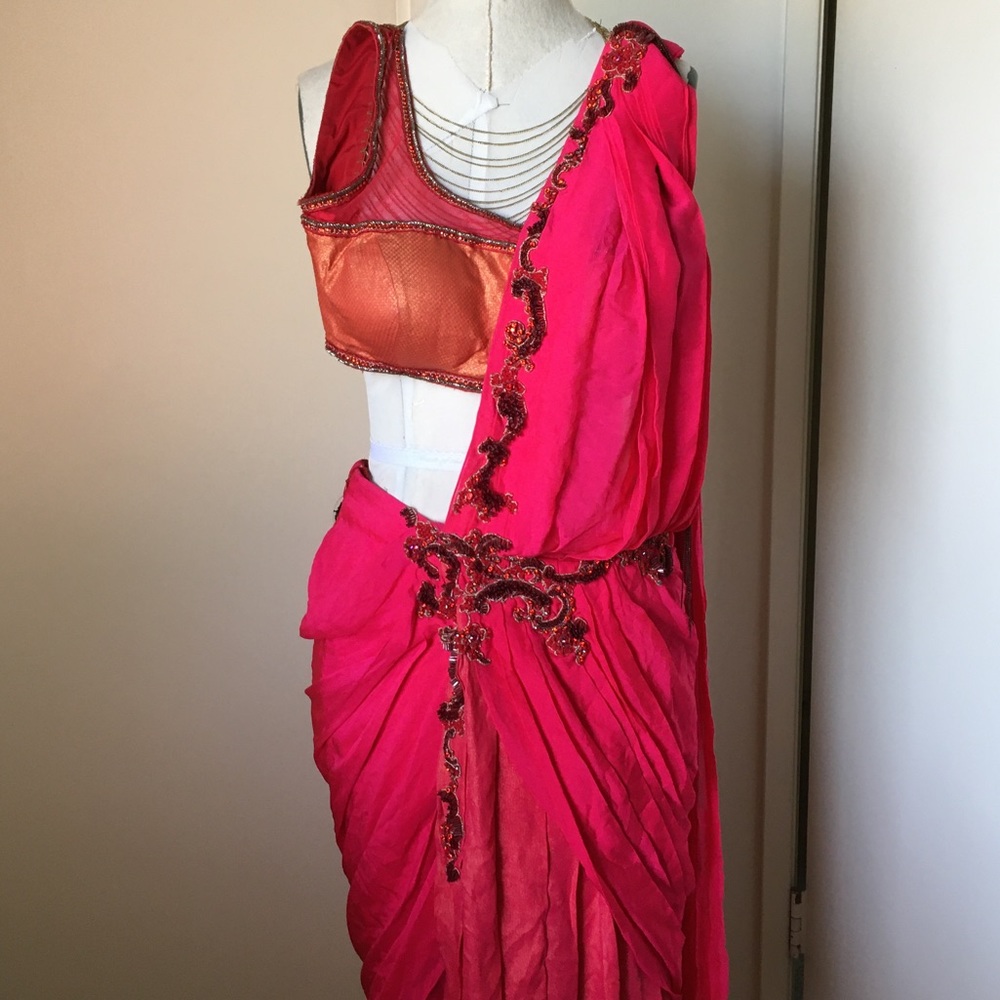 Silk Saree, Red, size 2, small, petite, designer, one of a kind